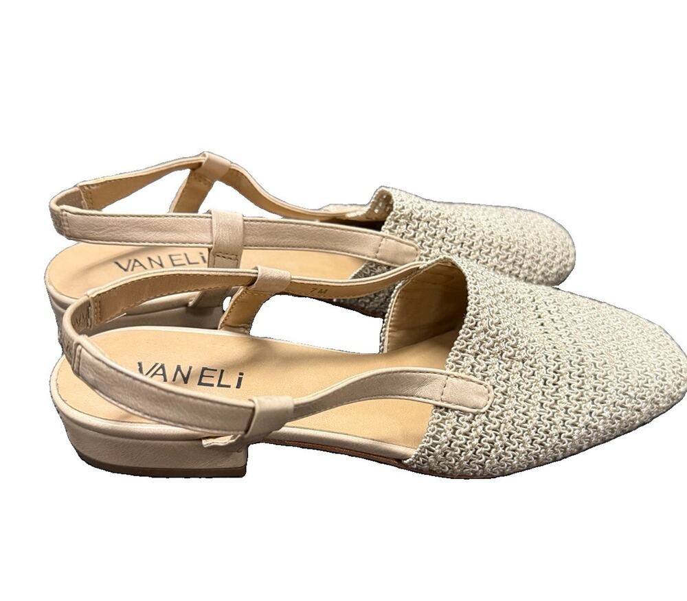 VANELi Janet Woven Crochet Slingback Flats Women’s 7 Beige Taupe Square Toe EUC
